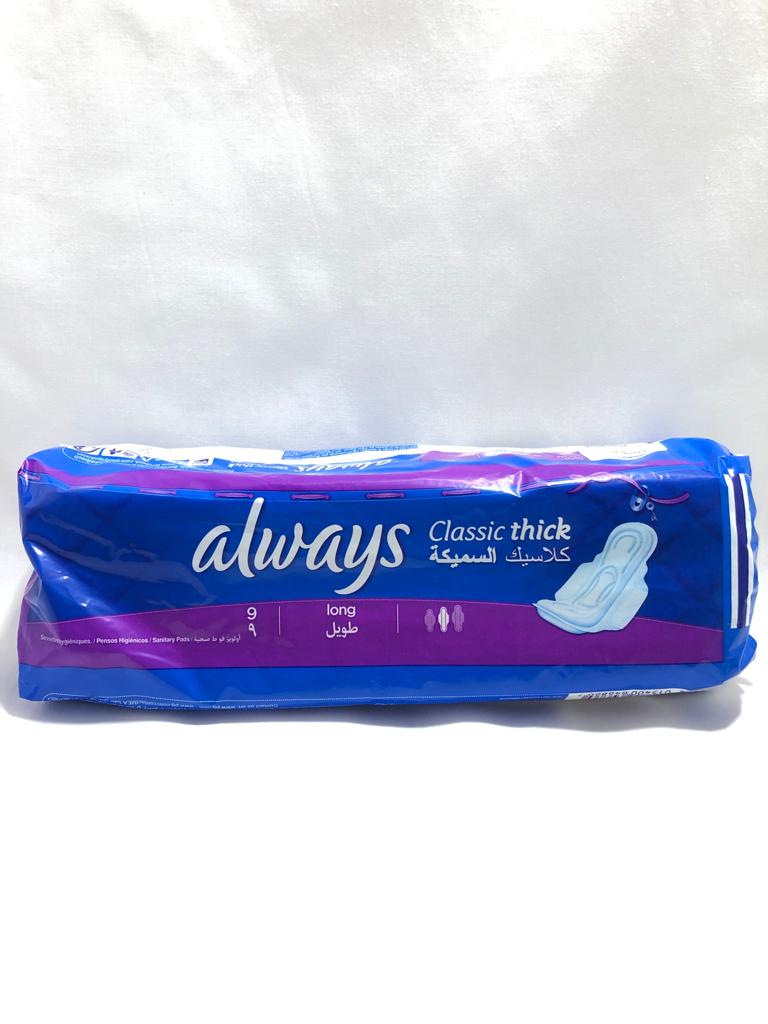 9 Serviettes Hygiéniques Classic Thick Long Always